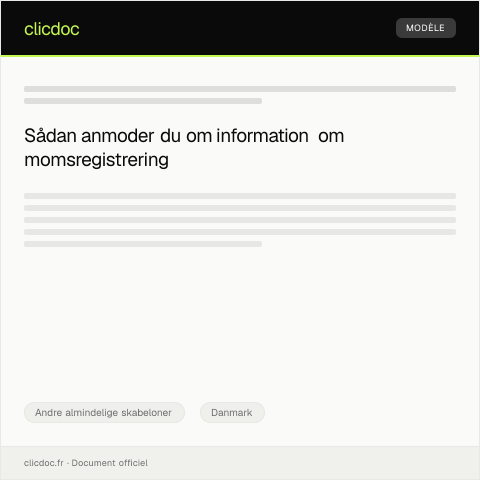 Document preview: Anmodning om information om momsregistrering — Andre almindelige skabeloner, Danmark
