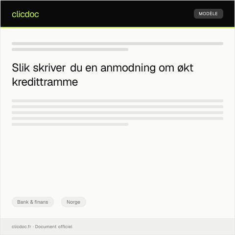 Document preview: Anmodning om økt kredittramme — Bank & finans, Norge