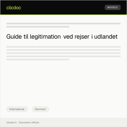 Document preview: Anmodning om legitimation til udenlandsrejser — International, Danmark