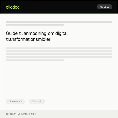 Document preview: Anmodning om midler til digital transformation i min virksomhed — Virksomhed, Danmark
