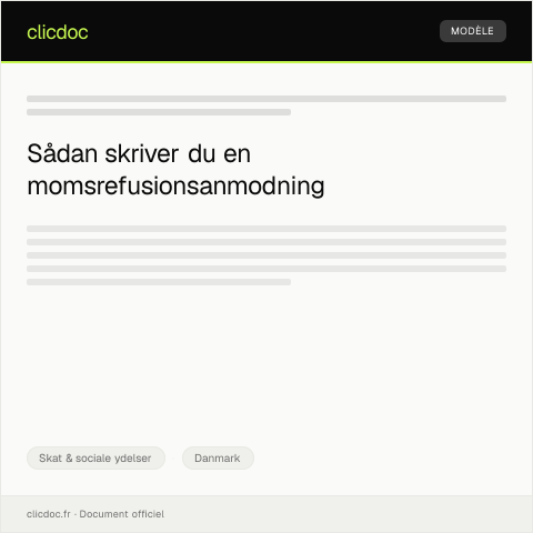 Document preview: Anmodning om momsrefusion for selvstændige — Skat & sociale ydelser, Danmark