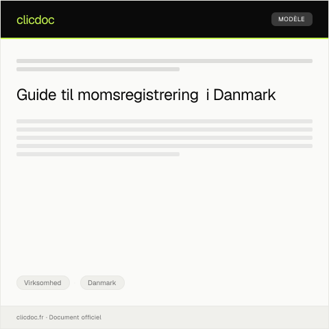 Document preview: Anmodning om momsregistrering (CVR-nummer) — Virksomhed, Danmark