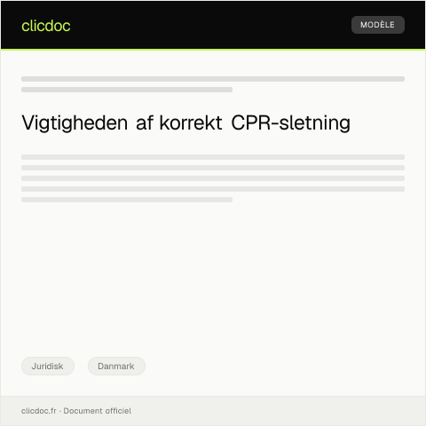 Document preview: Anmodning om slettelse af registrering i CPR-registret — Juridisk, Danmark