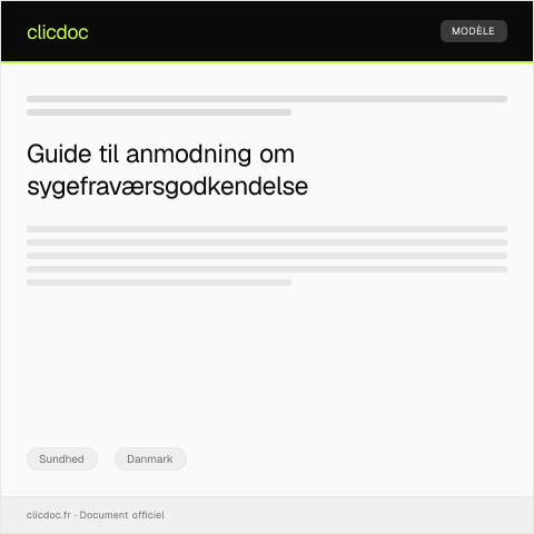 Document preview: Anmodning om sygefraværsgodkendelse til arbejdsgiver — Sundhed, Danmark