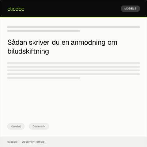 Document preview: Anmodning om udskiftning af bil i henhold til garantien — Køretøj, Danmark