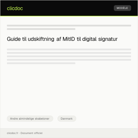 Document preview: Anmodning om udskiftning af MitID til digital signatur — Andre almindelige skabeloner, Danmark