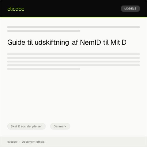 Document preview: Anmodning om udskiftning af NemID til MitID — Skat & sociale ydelser, Danmark