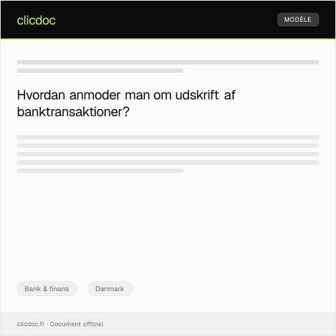Document preview: Anmodning om udskrift af banktransaktioner — Bank & finans, Danmark