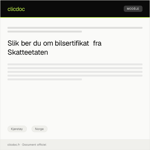 Document preview: Anmodning om utstedelse av bilsertifikat — Kjøretøy, Norge