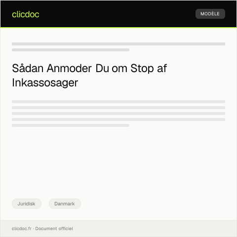 Document preview: Anmodning om stop af inkassosager — Juridisk, Danmark