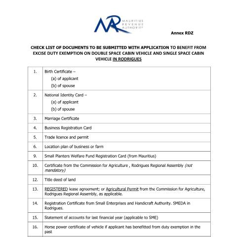 Document preview: Annex RDZ — Document, Mauritius (CERFA n°AnnexRDZ270715)