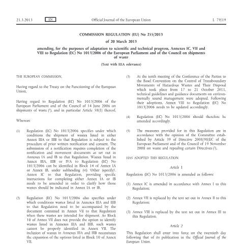 Document preview: Annex VII document for waste that falls under article 18 (green list) controls — Environment Agency, United Kingdom