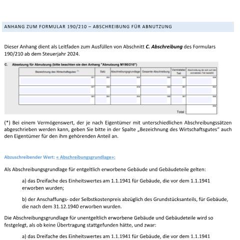 Aperçu du document Anhang zum formular 190/210 – Abschreibung für abnutzung — Etablissement en commun des revenus des entreprises collectives, Luxembourg (CERFA n°190-210-annexe-d)
