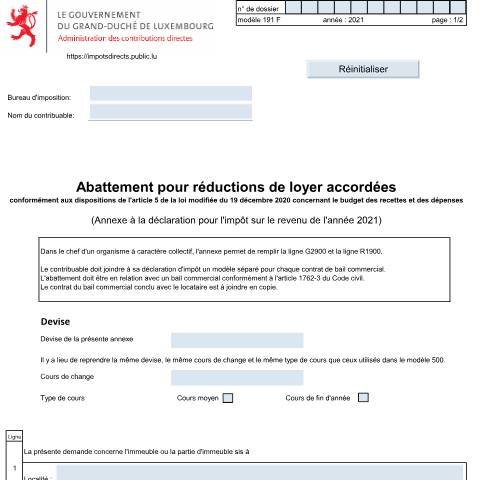 Aperçu du document Annexe "Abattement pour réductions de loyer accordées" — Annexes, Luxembourg (CERFA n°191 F)