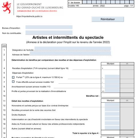 Aperçu du document Annexe: "Artistes et intermittents du spectacle" — Annexes, Luxembourg (CERFA n°145)