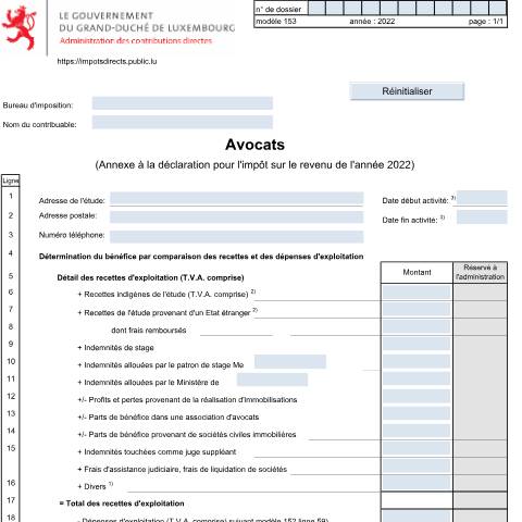 Aperçu du document Annexe: "Avocats" — Annexes, Luxembourg (CERFA n°153)