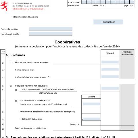 Aperçu du document Annexe: "Coopératives" — Annexes, Luxembourg (CERFA n°520 F)