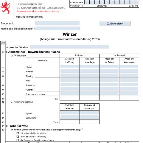 Aperçu du document Anlage: "Winzer" — Annexes et bonifications d'impôt, Luxembourg (CERFA n°141)
