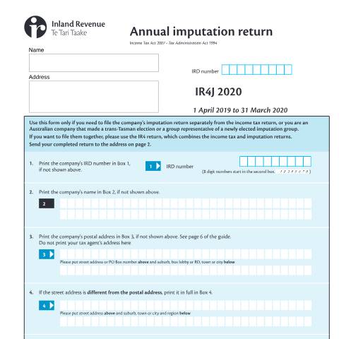 Document preview: Annual imputation return — Income tax, New Zealand (CERFA n°IR4J)