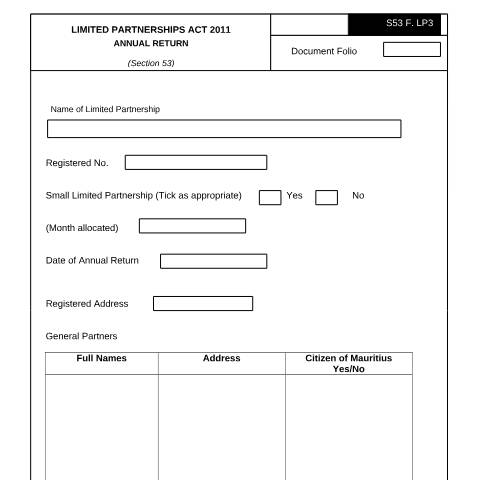 Document preview: Annual Return_LP3 — Form, Mauritius (CERFA n°Annual-Return_LP3-1)
