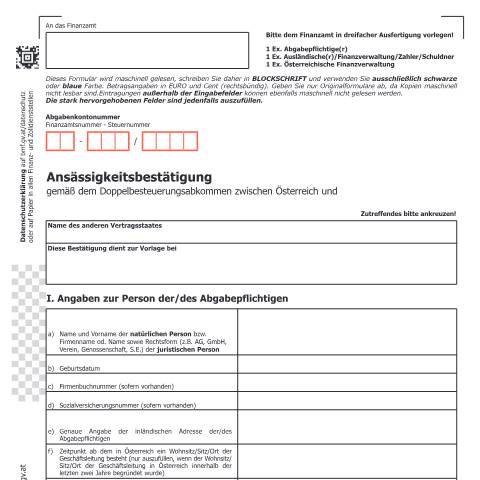 Dokumentvorschau: ZS-AD — Ansässigkeitsbescheinigung — Steuern, Österreich (CERFA n°ZS-AD)