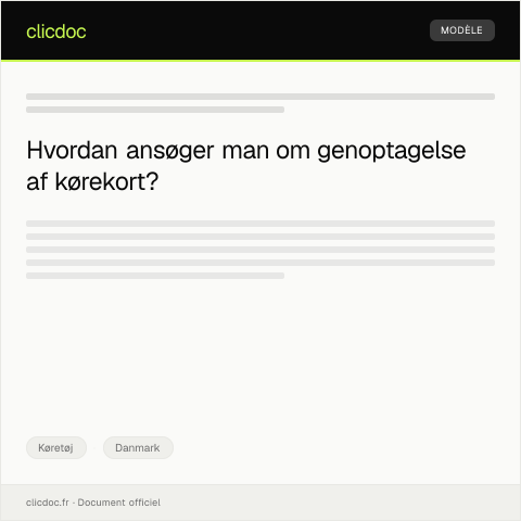 Document preview: Ansøgning om genoptagelse af kørekort efter frakendelse — Køretøj, Danmark