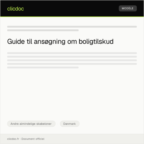Document preview: Ansøgning om boligtilskud — Andre almindelige skabeloner, Danmark