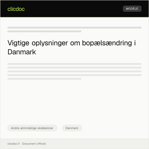 Document preview: Ansøgning om bopælsændring i Danmark — Andre almindelige skabeloner, Danmark