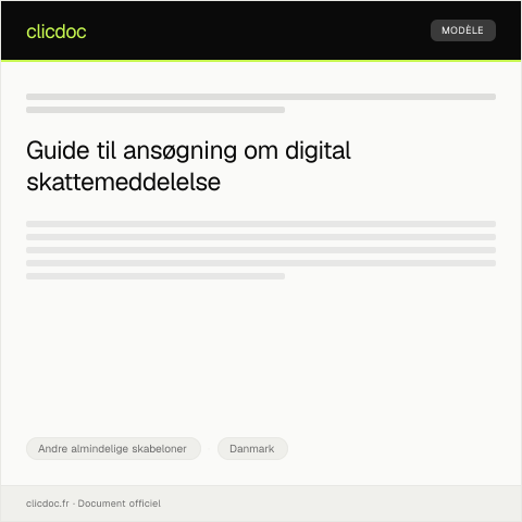 Document preview: Ansøgning om digital adgang til skattemeddelelse — Andre almindelige skabeloner, Danmark