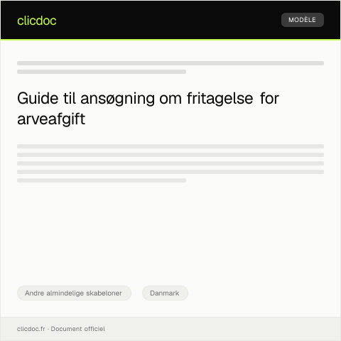 Document preview: Ansøgning om fritagelse for arveafgift — Andre almindelige skabeloner, Danmark