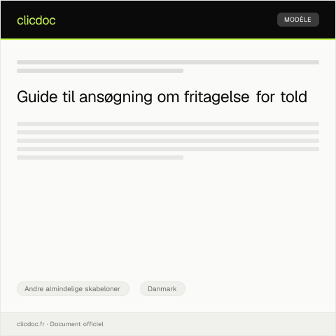 Document preview: Ansøgning om fritagelse for told — Andre almindelige skabeloner, Danmark