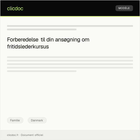 Document preview: Ansøgning om fritidslederkursus — Familie, Danmark