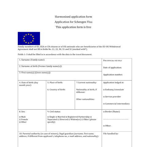 Document preview: VS1 — Application for Schengen Visa — Immigration Service / Application forms – The Danish Immigration Service, Danmark (CERFA n°VS1)