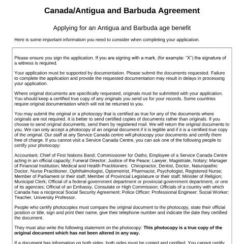 Document preview: Antigua and Barbuda/Canada Agreement - Application for an Antigua and Barbuda age benefit — Income Security Programs, Canada (CERFA n°ATG-AGE)