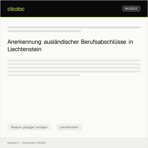 Dokumentvorschau: Antrag auf Anerkennung ausländischer Berufsabschlüsse — Weitere gängige Vorlagen, Liechtenstein