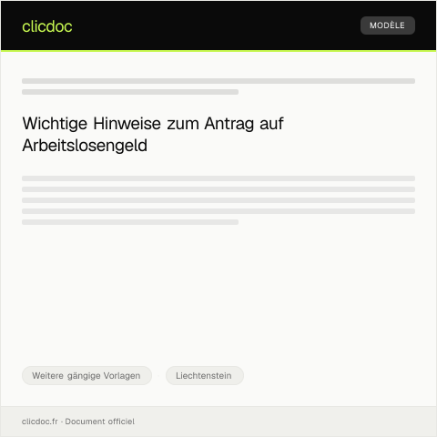 Dokumentvorschau: Antrag auf Arbeitslosengeld — Weitere gängige Vorlagen, Liechtenstein