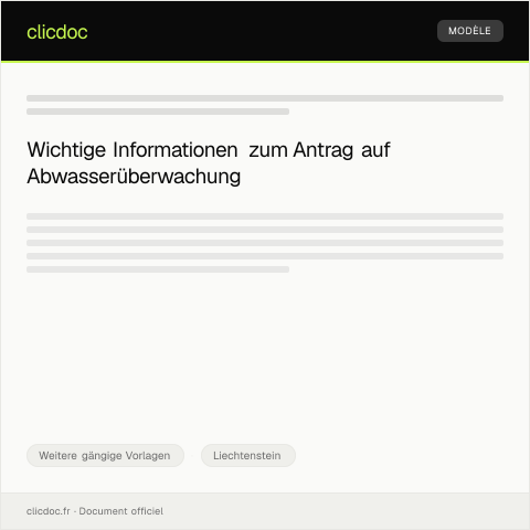 Dokumentvorschau: Antrag auf Abwasserüberwachung — Weitere gängige Vorlagen, Liechtenstein