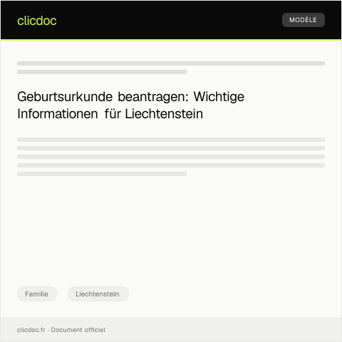 Dokumentvorschau: Antrag auf Ausstellung einer Geburtsurkunde — Familie, Liechtenstein