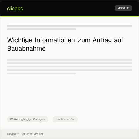 Dokumentvorschau: Antrag auf Bauabnahme — Weitere gängige Vorlagen, Liechtenstein