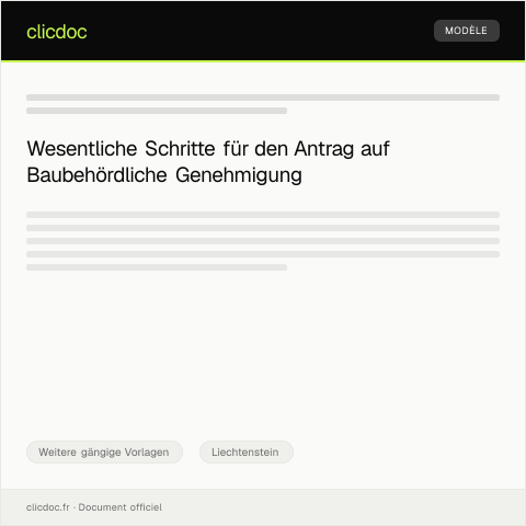 Dokumentvorschau: Antrag auf Baubehördliche Genehmigung — Weitere gängige Vorlagen, Liechtenstein