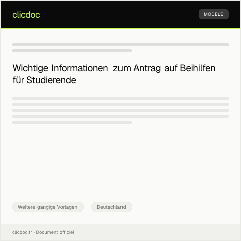 Dokumentvorschau: Antrag auf Beihilfen für Studierende — Weitere gängige Vorlagen, Deutschland