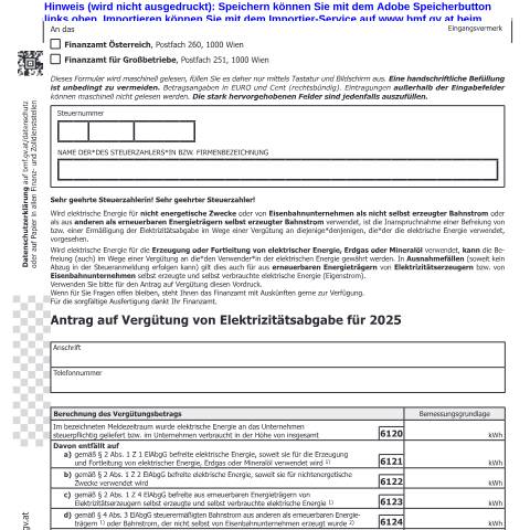 Dokumentvorschau: ELA3 — Antrag auf Vergütung von Elektrizitätsabgabe für 2025 — Steuern, Österreich (CERFA n°ELA3)