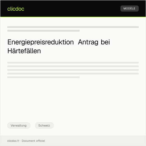Dokumentvorschau: Antrag auf Energiepreisreduktion aufgrund von Härtefall bei EWS Energies — Verwaltung, Schweiz