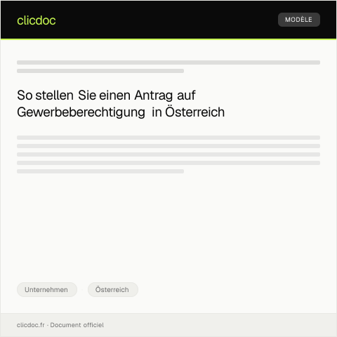 Dokumentvorschau: Antrag auf Erteilung einer Gewerbeberechtigung — Unternehmen, Österreich