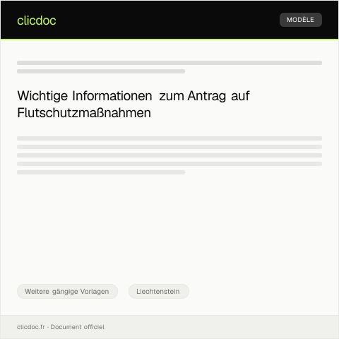 Dokumentvorschau: Antrag auf Flutschutzmaßnahmen — Weitere gängige Vorlagen, Liechtenstein