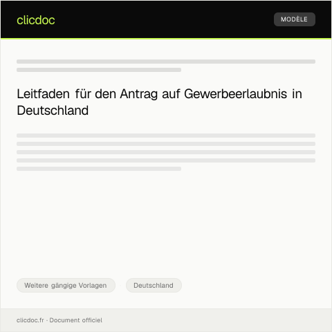 Dokumentvorschau: Antrag auf Erlaubnis zum Führen eines Gewerbes — Weitere gängige Vorlagen, Deutschland