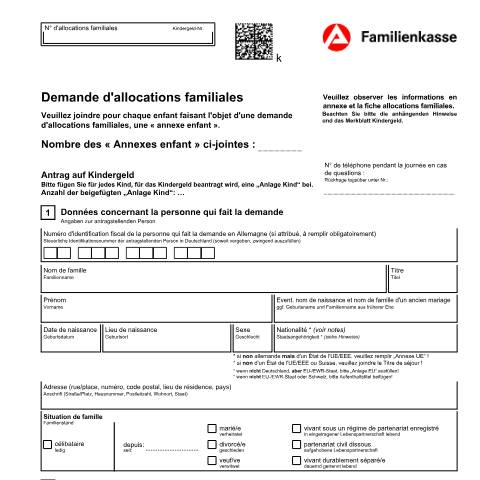 Dokumentvorschau: kb1-f-antrag-kindegeld_ba033755 — Öffnet in neuem Tab Demande d’allocations familiales (KG1-fr) Antrag auf Kindergeld (französisch) pdf | 1.42 MB | nicht barrierefrei — Familienkasse/kb1, Deutschland (CERFA n°kb1-f-antrag-kindegeld_ba033755)