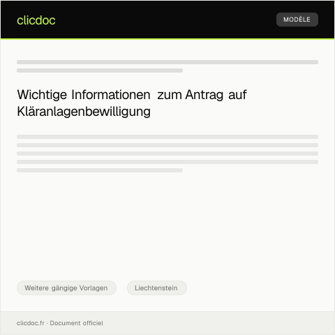 Dokumentvorschau: Antrag auf Kläranlagenbewilligung — Weitere gängige Vorlagen, Liechtenstein