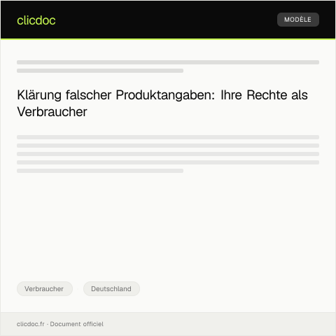 Dokumentvorschau: Antrag auf Klärung bei falschen Produktangaben — Verbraucher, Deutschland