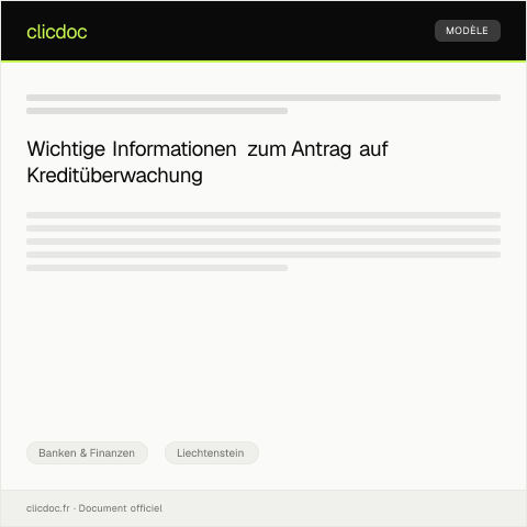 Dokumentvorschau: Antrag auf Kreditüberwachung — Banken & Finanzen, Liechtenstein